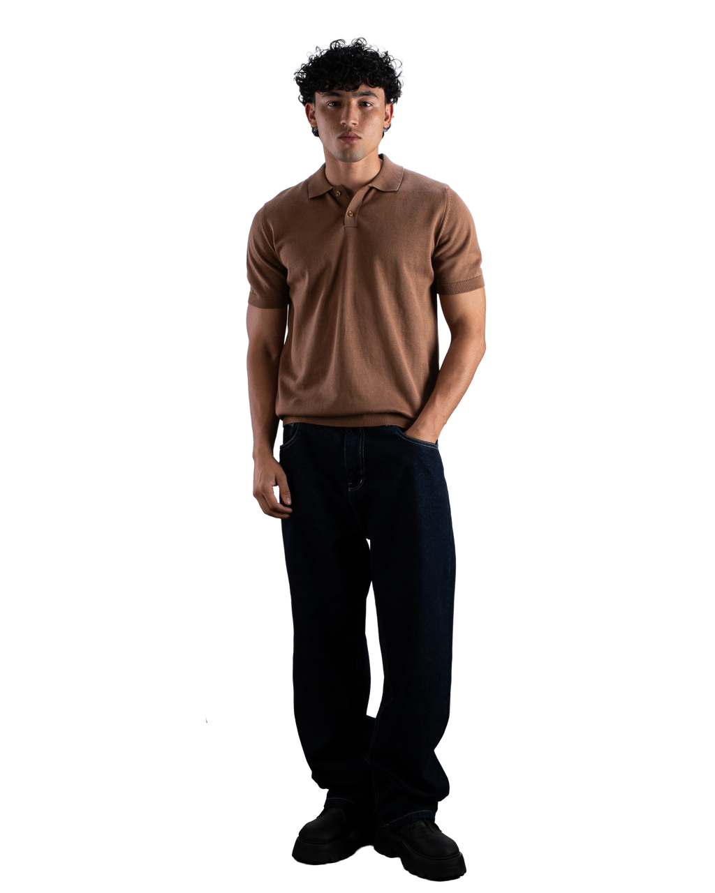 Brown Knit Polo T-Shirt Eleven Percent